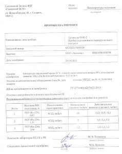 Сертификат и протокол калибровки прибора