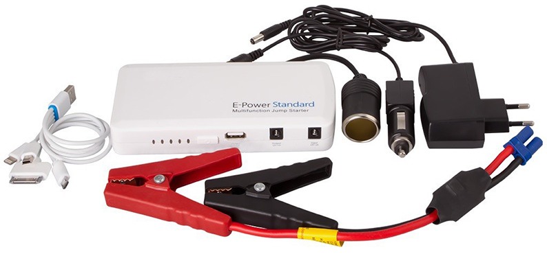 Пуско-зарядное устройство "E-POWER Standart 44,4 Вт/ч" комплектуется  переходниками  для питания разнообразной электроники