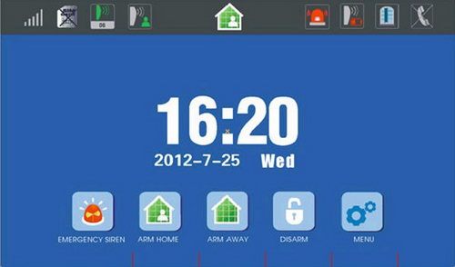 Интерфейс ЖК-монитора сигнализации "Sokol Smart 7" в режиме ожидания отображает всю необходимую информацию