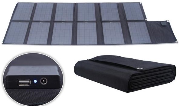 Устройство комплектуется мощной складной солнечной панелью, которая за один солнечный день способна полностью зарядить его аккумулятор