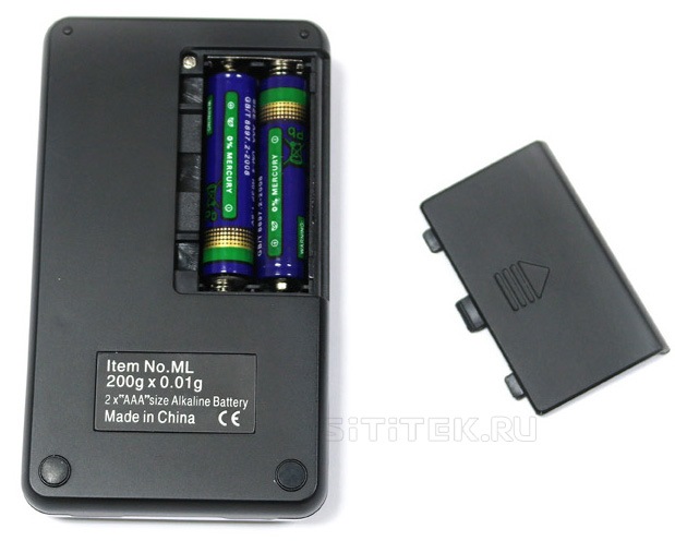 Мини-весы SITITEK ML-B05 работают от 2 обычных батареек ААА, которые продаются на каждом углу 