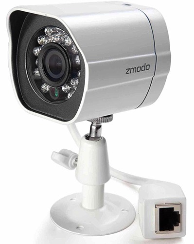 Камеры из видеокомплекта "Zmodo PoE Профи" соединяются с регистратором посредством сетевого кабеля через разъем RJ45, что обеспечивает высокую надежность связи
