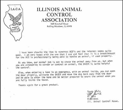 Официальное письмо из ассоциации по контролю за животными штата Иллинойс (I.A.C.A.)
