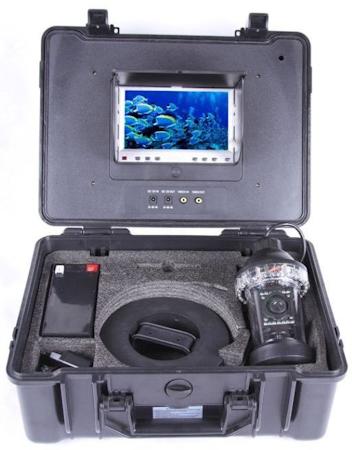 Видеокамера для рыбалки FishCam-360 хранится в надежном пластиковом кейсе