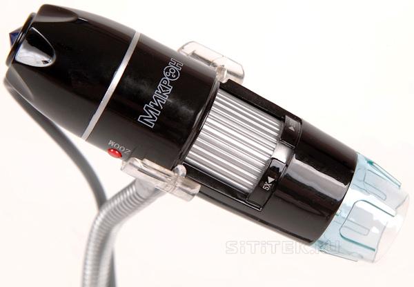 Одна из ключевых особенностей USB-микроскопа Микрон-500 - удобный гибкий штатив, наподобие того, который используется в большинстве настольных ламп
