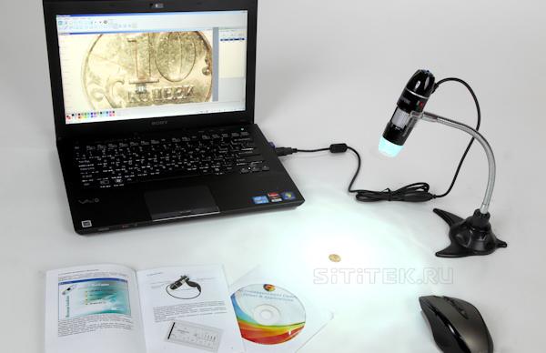 Просмотр увеличенного изображения с USB-микроскопа 