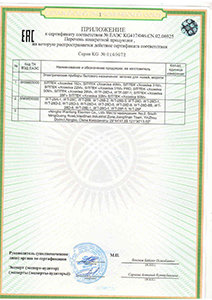 Прибор сертифицирован в соответствии с требованиями Таможенного союза