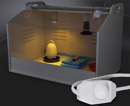 Диммер позволяет плавно регулировать яркость и теплоотдачу лампы, установленной в брудере HD 40W Мини