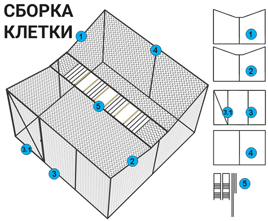 Сборка клетки быстрая, все можно сделать самостоятельно