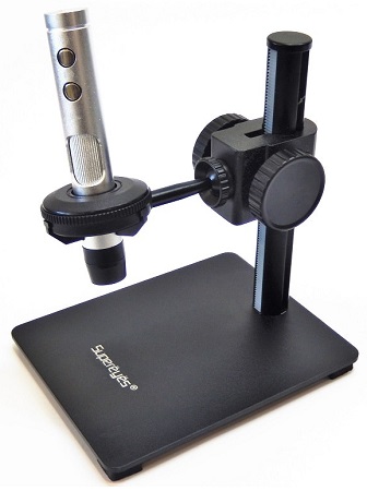 Стойка-держатель с предметным столиком позволяет работать с ручным микроскопом "B011" в лабораторных условиях, как с обычной стационарной моделью